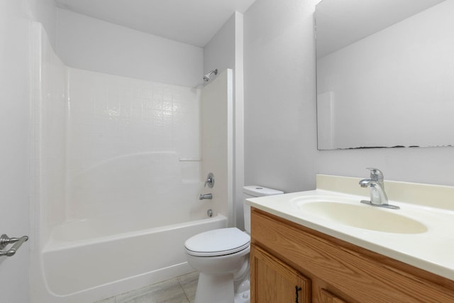 full bathroom with vanity, tile patterned floors, toilet, and shower / bathtub combination