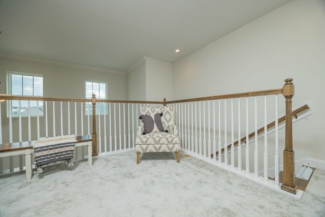 unfurnished room featuring carpet flooring and crown molding