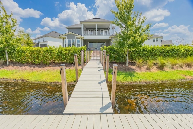 view of dock featuring a water view