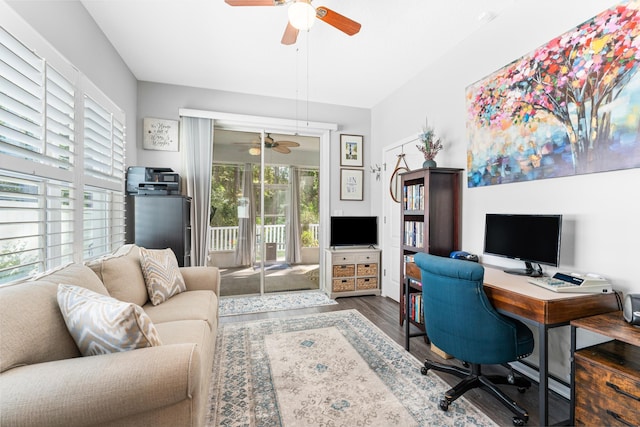 313 Aventurine Ave, Saint Augustine, FL 32086 - home office featuring ceiling fan and wood finished floors