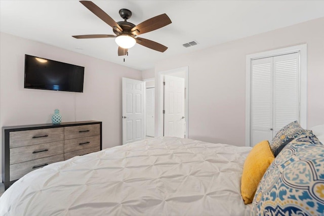 bedroom with visible vents and ceiling fan