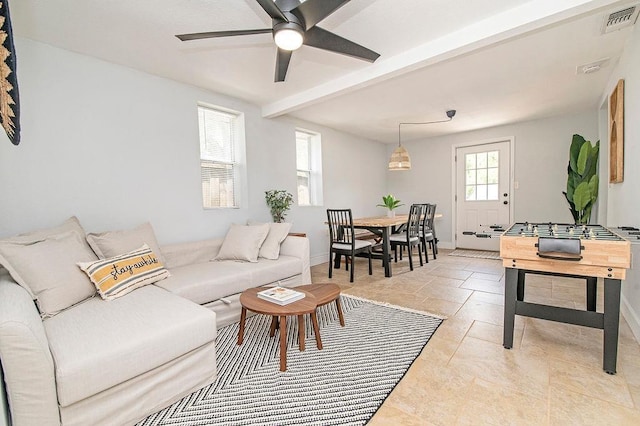 living room featuring ceiling fan