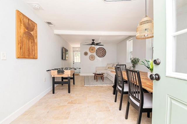 dining area featuring ceiling fan