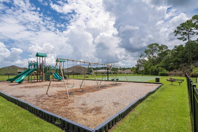 view of play area with a yard