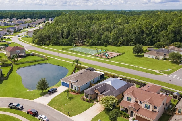 aerial view featuring a water view