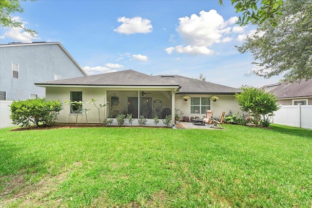 775 E Red House Branch Rd, Saint Augustine, FL 32084 - back of house with a fire pit, stucco siding, a ceiling fan, and a sunroom
