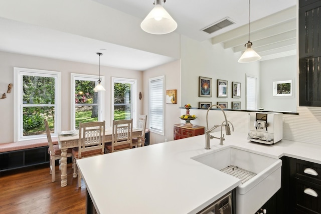 136 Island Hammock Way, Saint Augustine, FL 32080 - kitchen with a sink, plenty of natural light, light countertops, dark wood-style floors, and beam ceiling