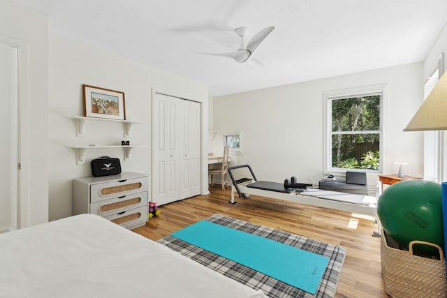 136 Island Hammock Way, Saint Augustine, FL 32080 - bedroom featuring wood finished floors, a closet, a desk, and a ceiling fan