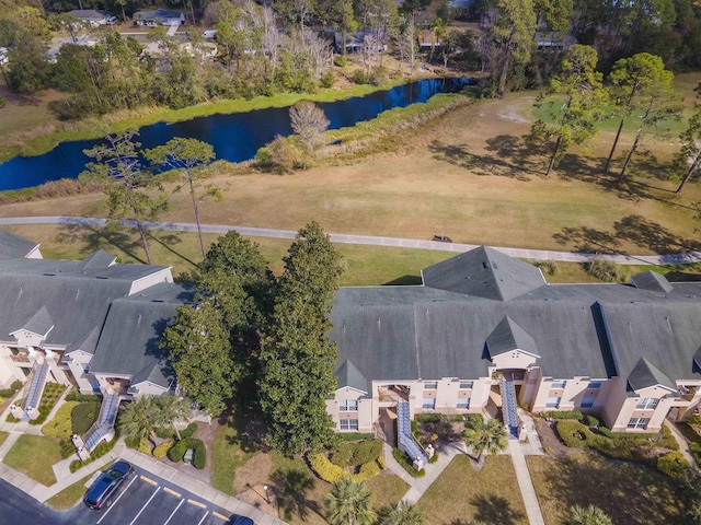 aerial view with a water view