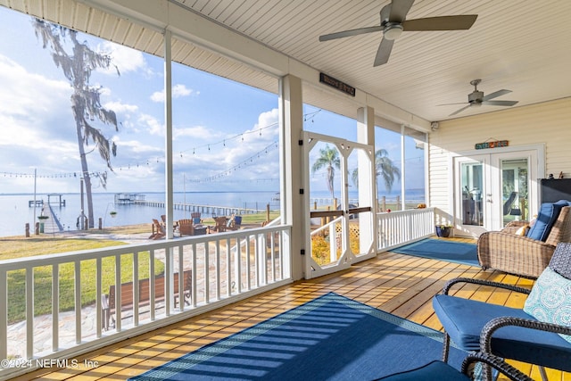 841 S County Road 13, Saint Augustine, FL 32092 - sunroom / solarium featuring ceiling fan and a water view