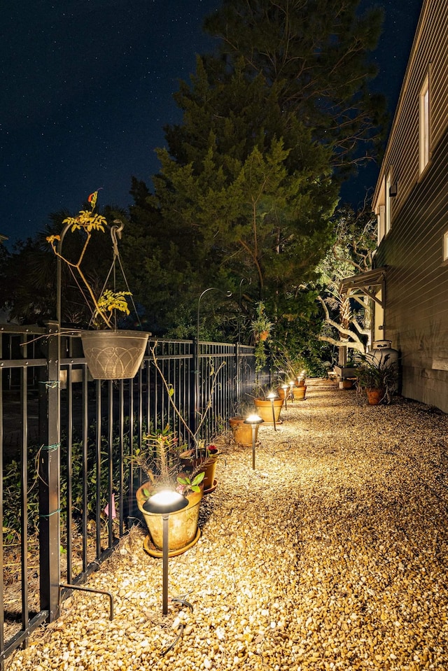 view of yard at night