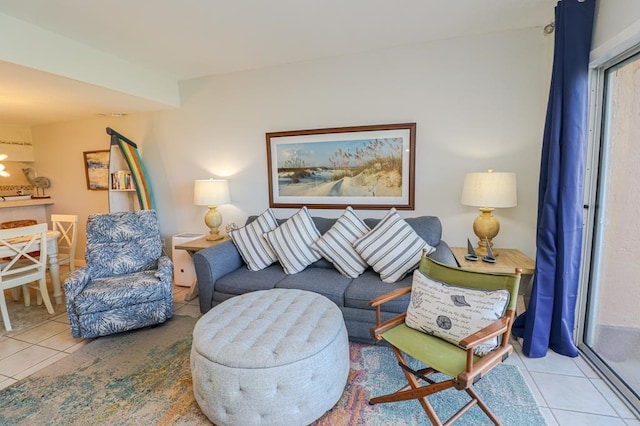 living room featuring light tile patterned flooring