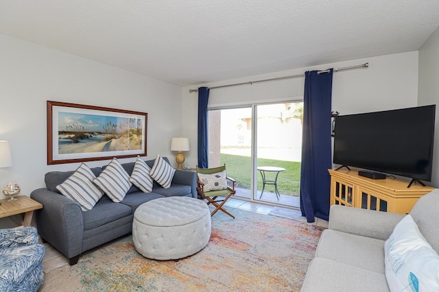 living room with light tile patterned floors