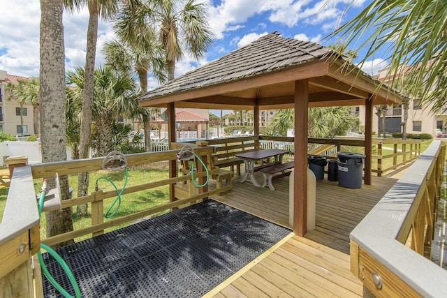 wooden deck featuring a gazebo