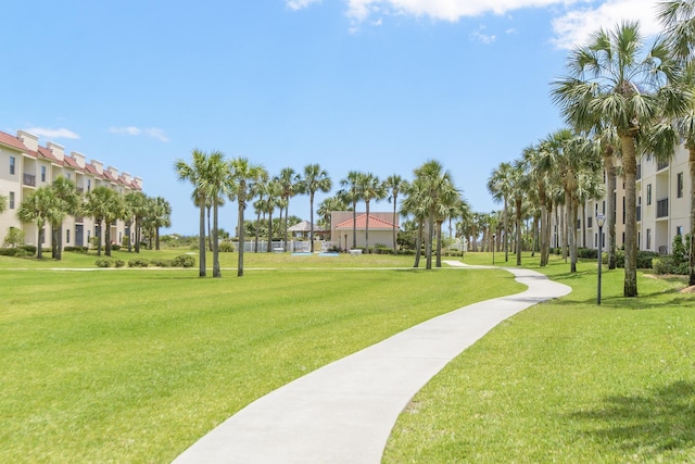 view of property's community with a yard