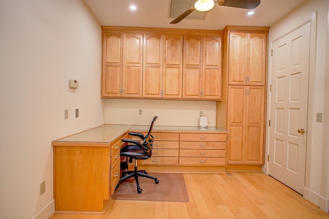 4 Oceanside Dr, Saint Augustine Beach, FL 32080 - home office with built in study area, light wood-type flooring, ceiling fan, recessed lighting, and baseboards