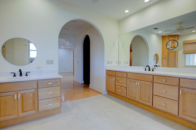 4 Oceanside Dr, Saint Augustine Beach, FL 32080 - full bathroom featuring a ceiling fan, vanity, recessed lighting, and tile patterned floors