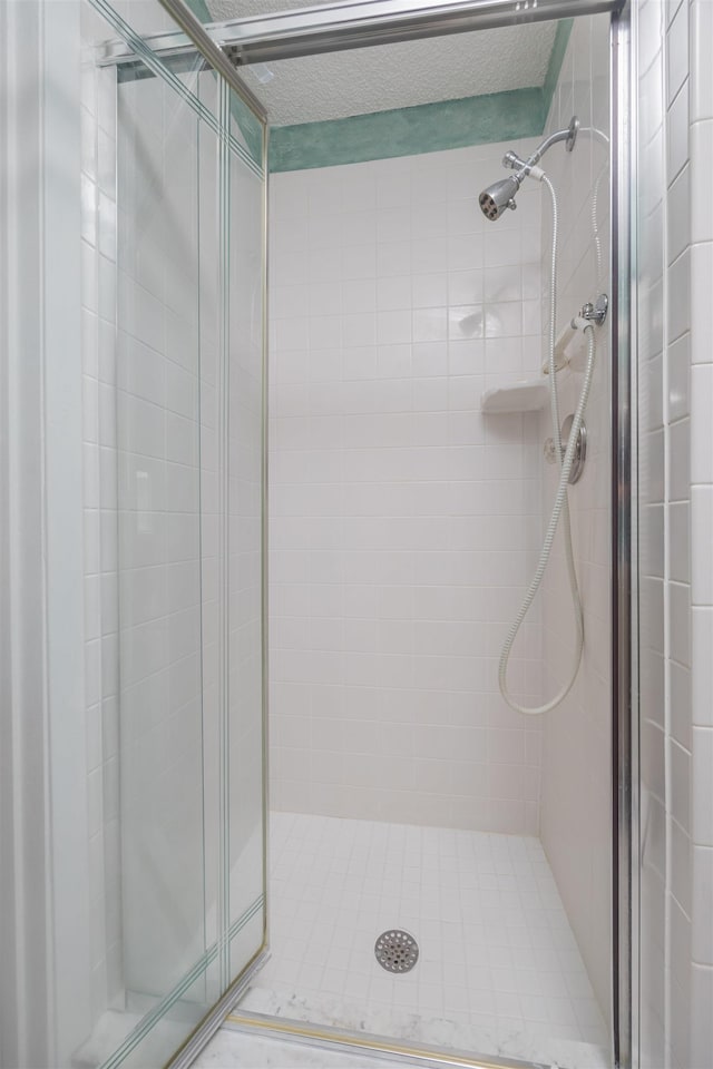 bathroom with a shower with shower door