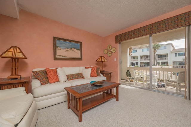 8130 A1A S H12, Saint Augustine, FL 32080 - carpeted living room with a textured ceiling