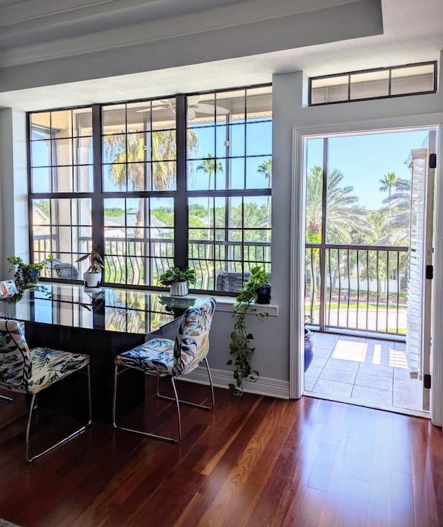 doorway with dark hardwood / wood-style floors