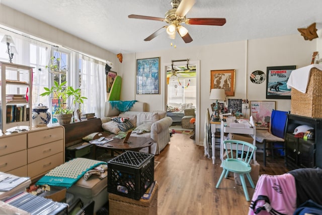 85 N Saint Augustine Blvd Unit 1, Saint Augustine, FL 32080 - living room featuring a ceiling fan, wood finished floors, and a textured ceiling