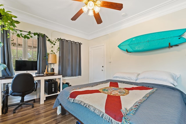 85 N Saint Augustine Blvd Unit 1, Saint Augustine, FL 32080 - bedroom with crown molding, wood finished floors, and ceiling fan
