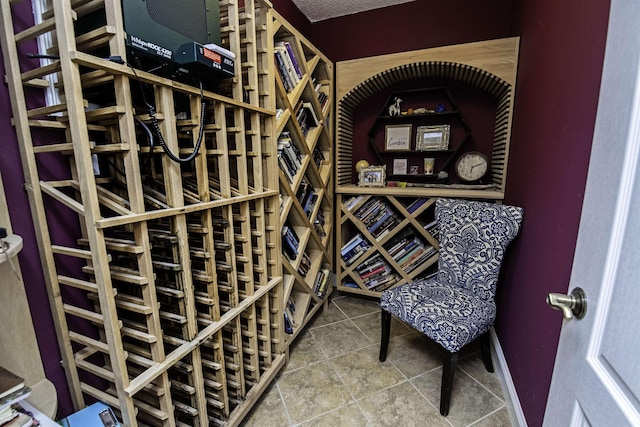 wine cellar with tile patterned floors