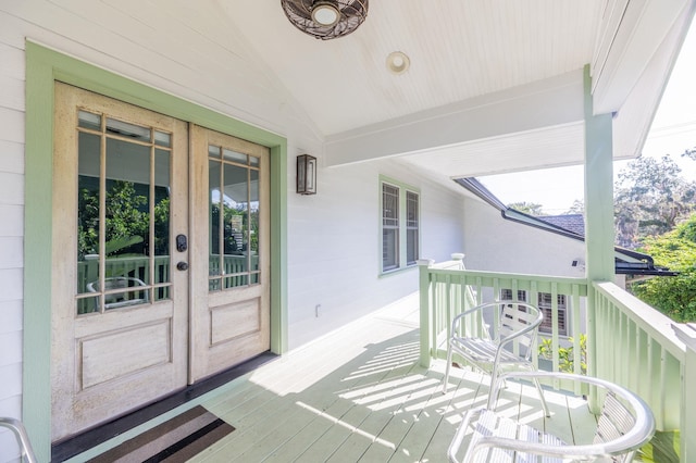 wooden terrace with french doors