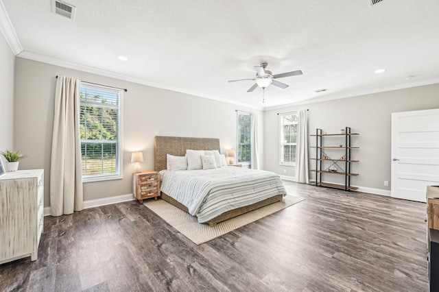 4954 A1A, Saint Augustine, FL 32080 - bedroom with wood finished floors, crown molding, recessed lighting, and a ceiling fan