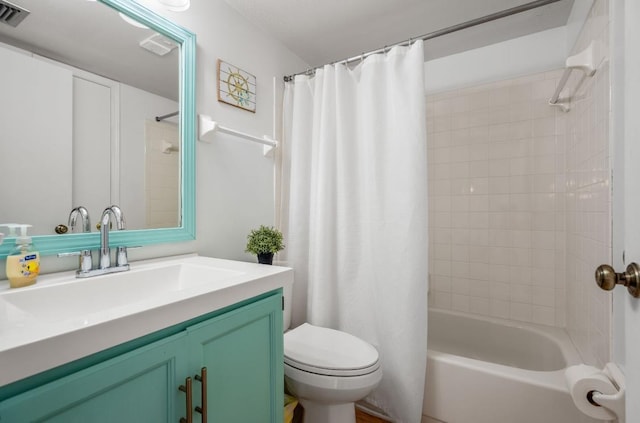 880 A1A Beach Blvd, Saint Augustine Beach, FL 32080 - bathroom with visible vents, shower / bath combo with shower curtain, toilet, and vanity