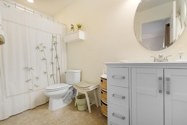 full bathroom with tile patterned flooring, vanity, shower / bath combination with curtain, and toilet