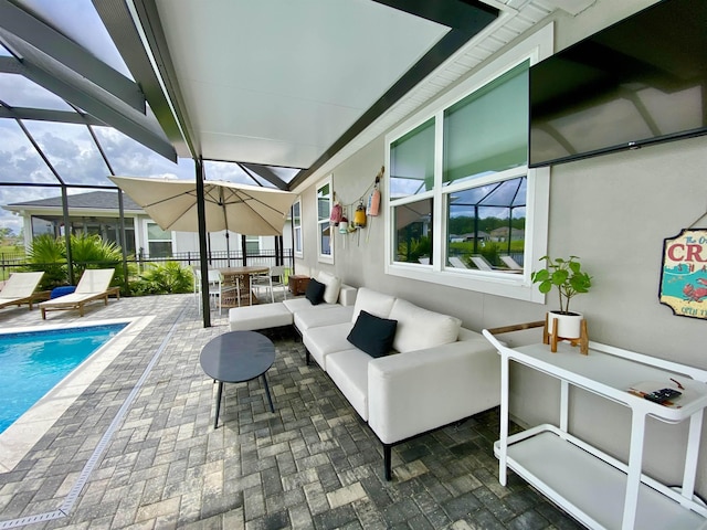 118 Sierras Loop, Saint Augustine, FL 32086 - view of patio with an outdoor hangout area, an outdoor pool, and glass enclosure