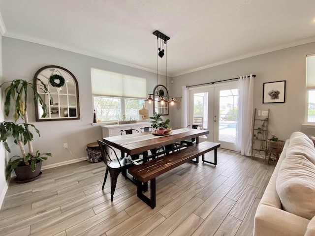 118 Sierras Loop, Saint Augustine, FL 32086 - dining room featuring ornamental molding, light wood-style floors, french doors, and healthy amount of natural light
