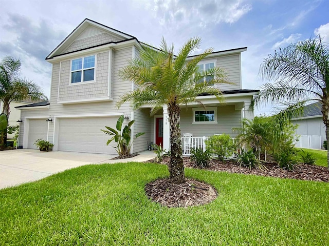 118 Sierras Loop, Saint Augustine, FL 32086 - view of front of house with an attached garage, a front yard, covered porch, and concrete driveway