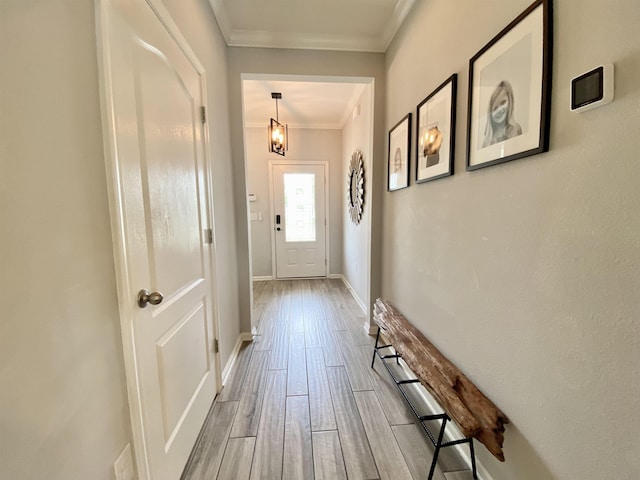 118 Sierras Loop, Saint Augustine, FL 32086 - doorway featuring crown molding and wood finished floors