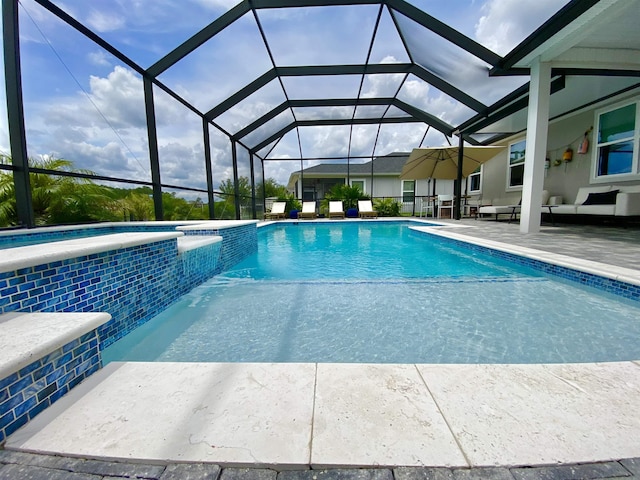 118 Sierras Loop, Saint Augustine, FL 32086 - swimming pool featuring a patio area, an outdoor living space, and a lanai
