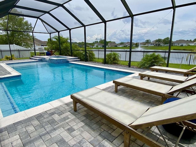 118 Sierras Loop, Saint Augustine, FL 32086 - view of pool featuring a pool with connected hot tub, a patio, a lanai, a water view, and a fenced backyard