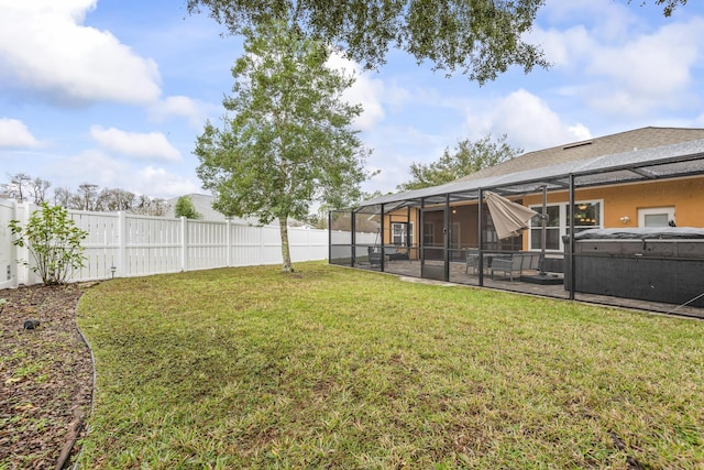 4 Eastgate Ln, Palm Coast, FL 32164 - view of yard featuring a hot tub, a patio area, and a lanai