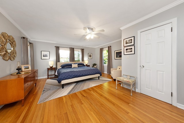 6 E Park Ave, Saint Augustine, FL 32084 - bedroom featuring light wood-style floors, ornamental molding, and a ceiling fan