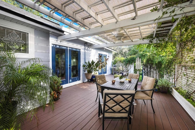 6 E Park Ave, Saint Augustine, FL 32084 - wooden terrace with french doors, a pergola, and outdoor dining area