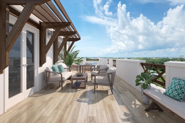 wooden deck featuring outdoor lounge area