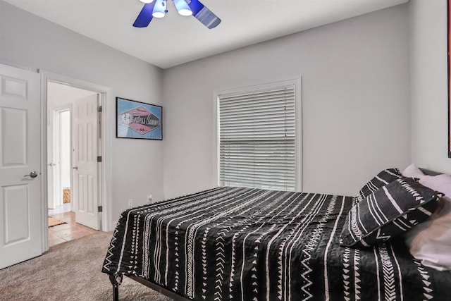 bedroom featuring carpet flooring and ceiling fan