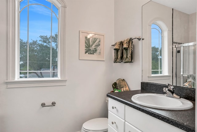 bathroom featuring plenty of natural light, toilet, and vanity