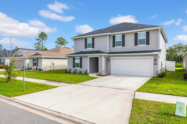 front of property with a front lawn and a garage