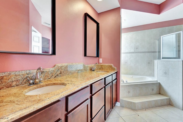 902 Heron Point Cir, Deland, FL 32724 - full bathroom with a relaxing tiled tub, tile patterned flooring, double vanity, and a tile shower