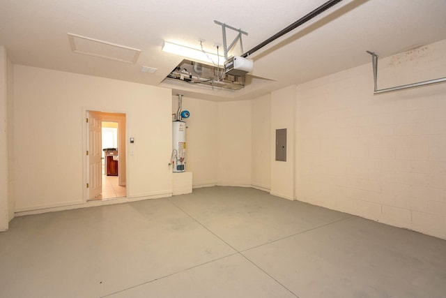 902 Heron Point Cir, Deland, FL 32724 - garage featuring gas water heater, a garage door opener, electric panel, and concrete block wall