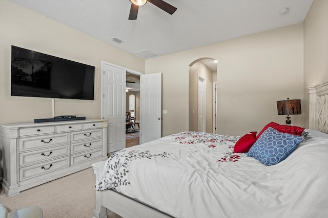 bedroom featuring ceiling fan and carpet floors