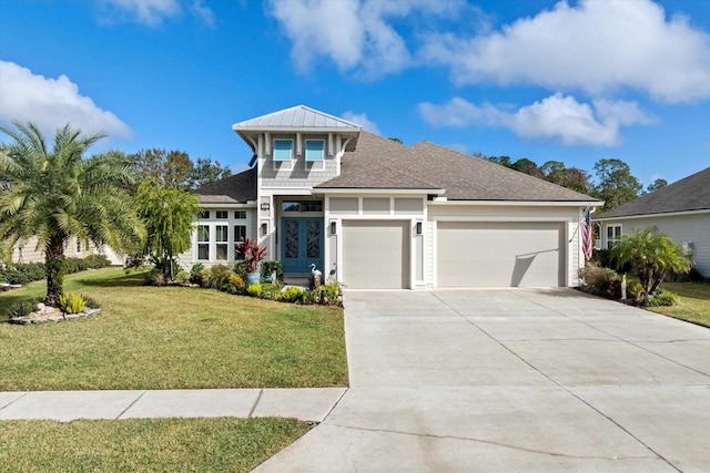 view of front of property with french doors and a front yard