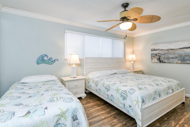 159 Southwind Dr, Saint Augustine, FL 32080 - bedroom featuring dark wood-style flooring, crown molding, and a ceiling fan