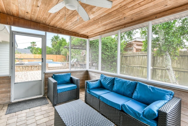 159 Southwind Dr, Saint Augustine, FL 32080 - sunroom featuring an outdoor hangout area, ceiling fan, and healthy amount of natural light